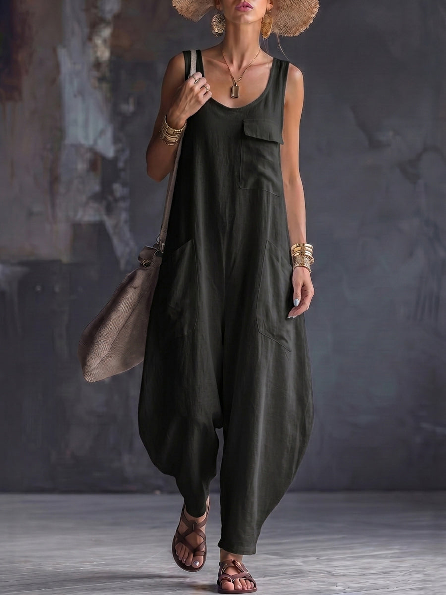Square-Neck Pocket Sleeveless Relaxed Jumpsuit