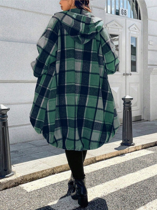 Checked Hooded Zip Long-Sleeve Jacket