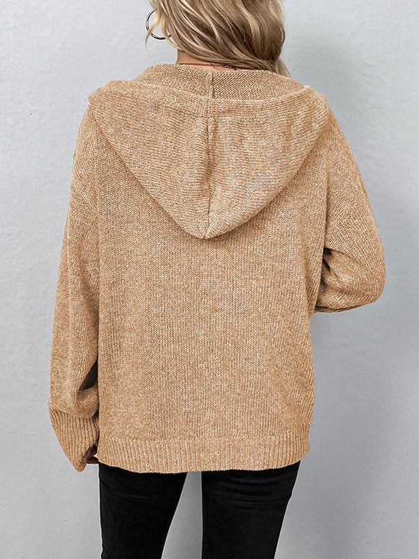Hooded Button-Detail Cardigan