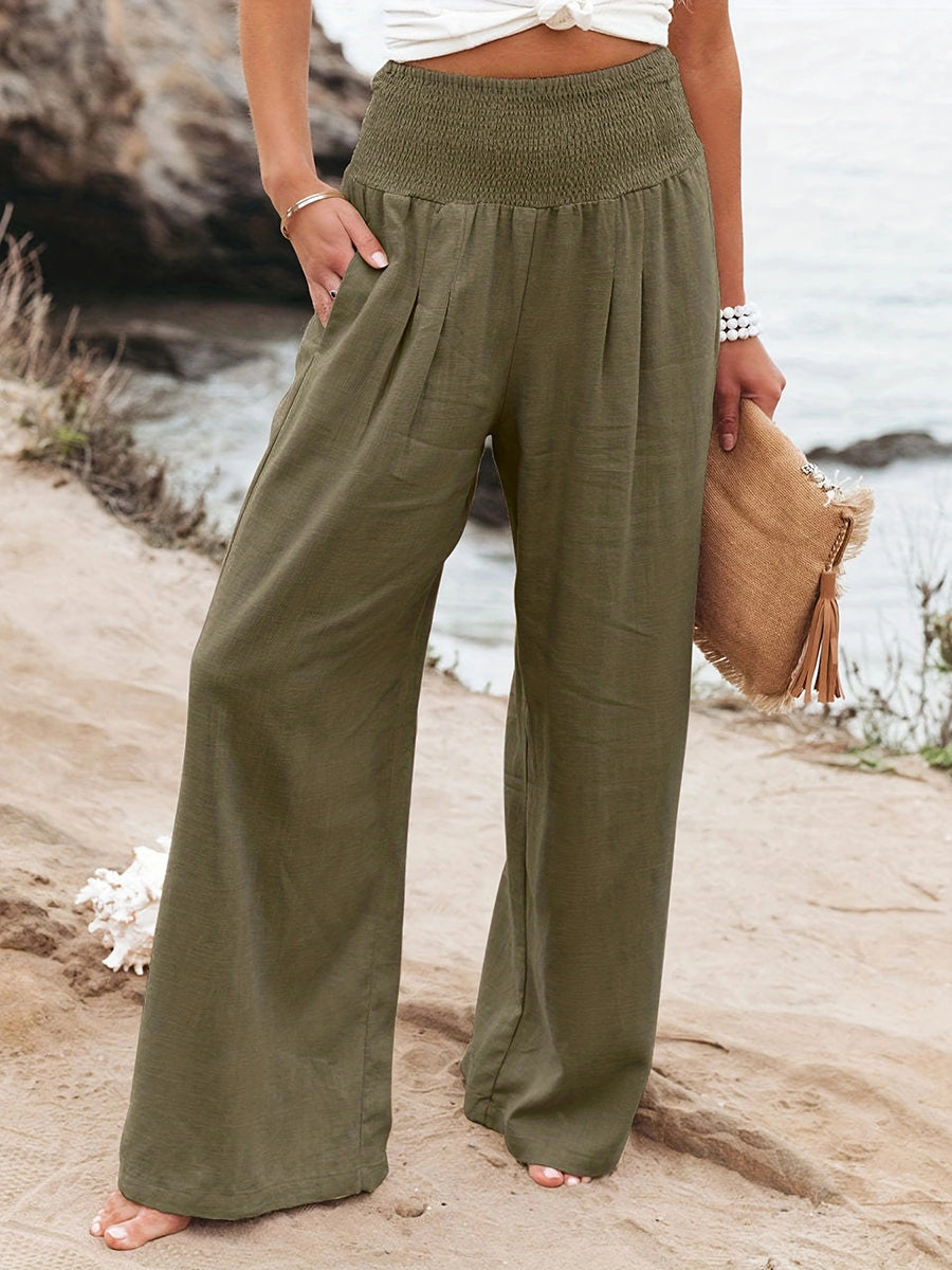 High-Waist Pleated Pocket Pants
