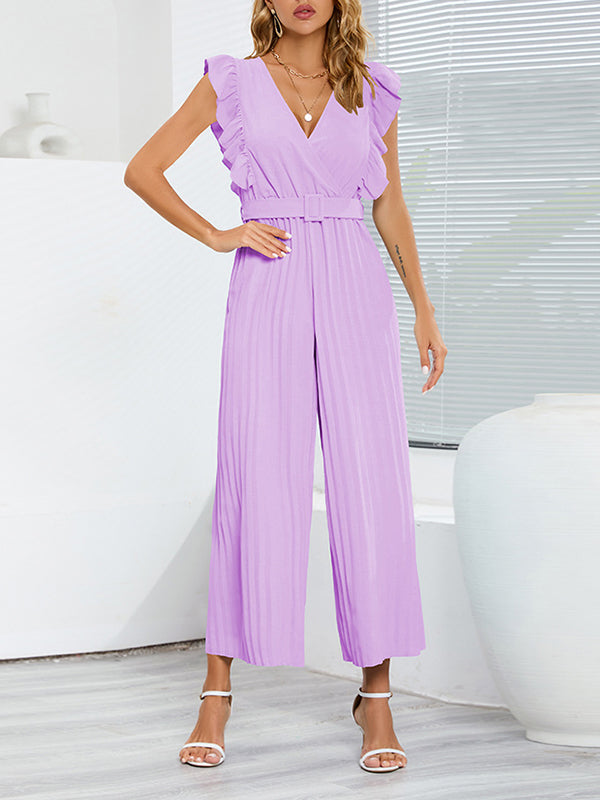 High-Waist V-Neck Pleated Ruffle Belt