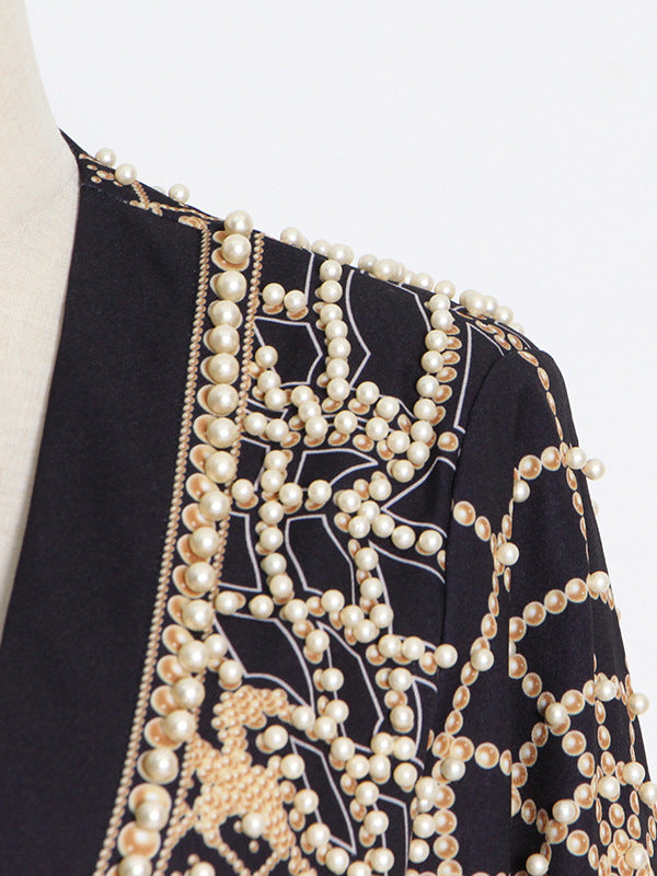 Printed V-Neck Long-Sleeve Relaxed Blazer