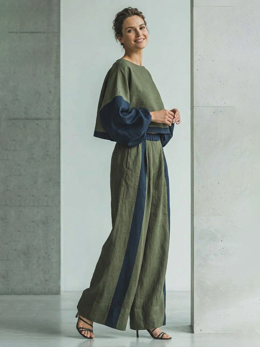 Wide-Leg High-Waist Pocket Elastic Pants