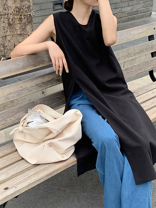 V-Neck Side-Split Sleeveless Relaxed Vest