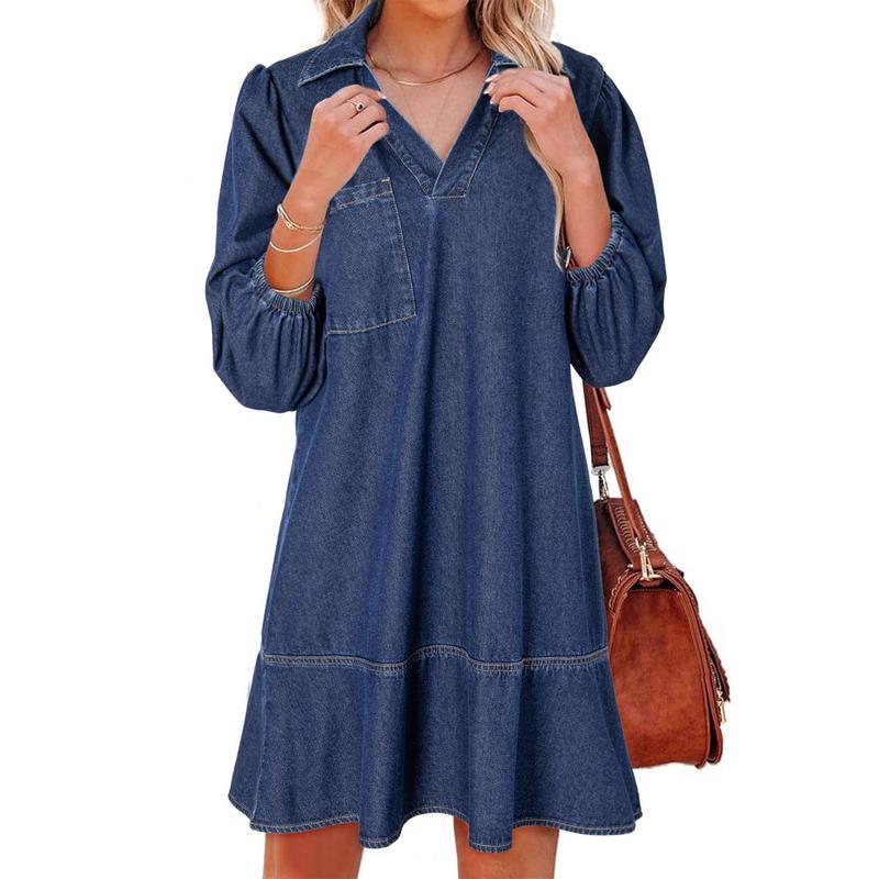 Layla | Soft Washed Denim Puff Sleeve Dress