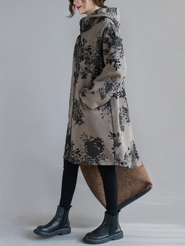 Floral Hooded Long-Sleeve Relaxed Jacket