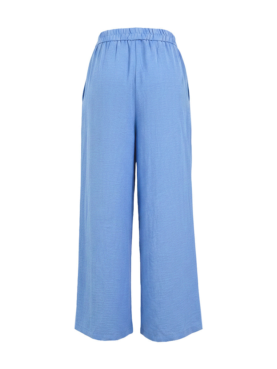 Wide-Leg Button-Detail Pocket Relaxed Pants