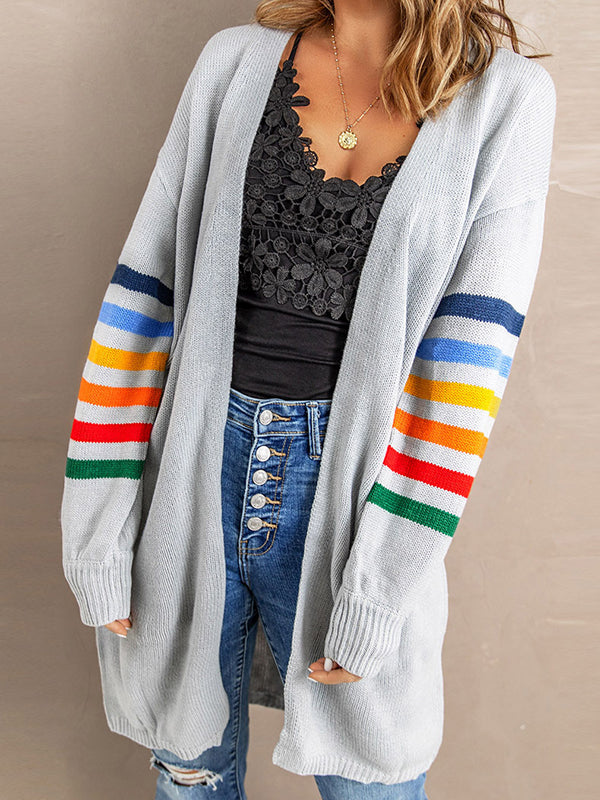 Striped Long-Sleeve Relaxed Contrast Cardigan