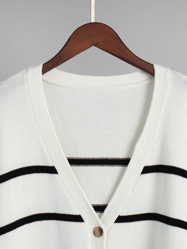 Striped V-Neck Long-Sleeve Relaxed Cardigan