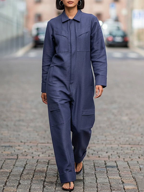 Zip Long-Sleeve Relaxed Jumpsuit