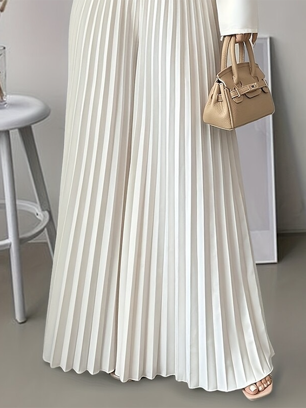 Wide-Leg Pleated Elastic Relaxed Pants