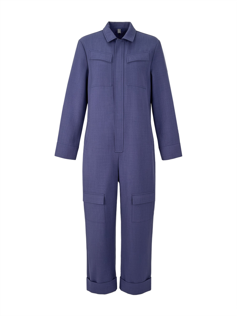 Zip Long-Sleeve Relaxed Jumpsuit