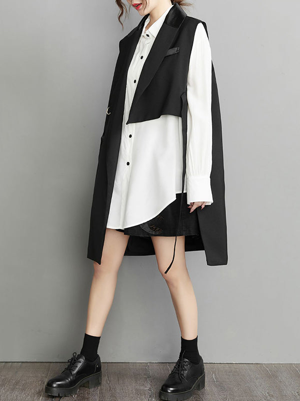 Notch-Collar Asymmetric Pocket Sleeveless Vest