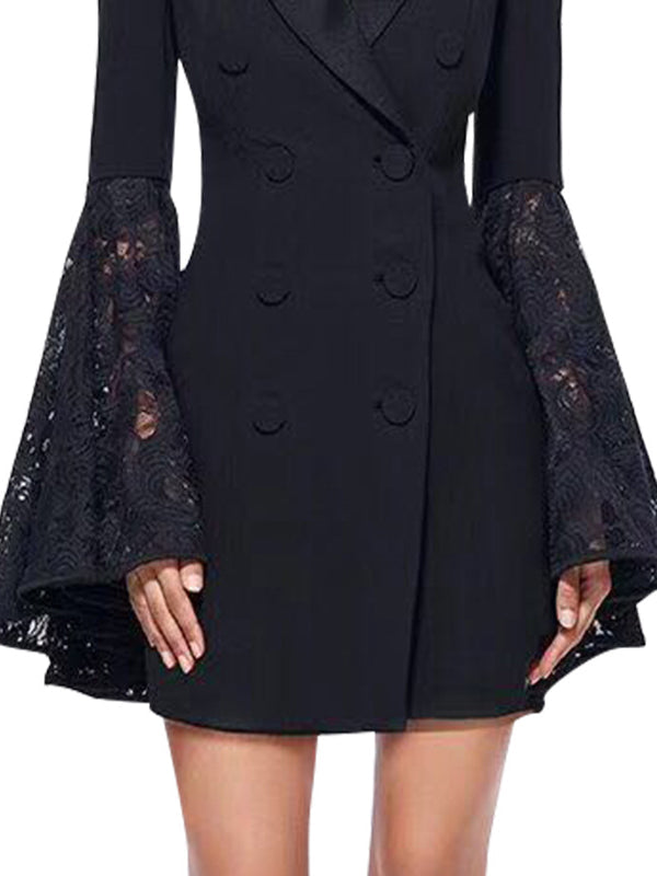 Notch-Collar Asymmetric Button-Detail Long-Sleeve Blazer