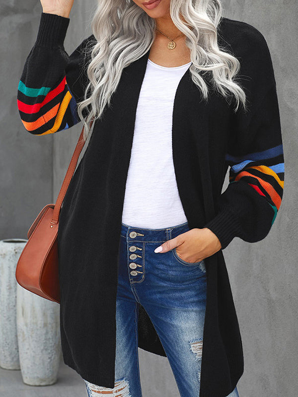 Striped Long-Sleeve Relaxed Contrast Cardigan