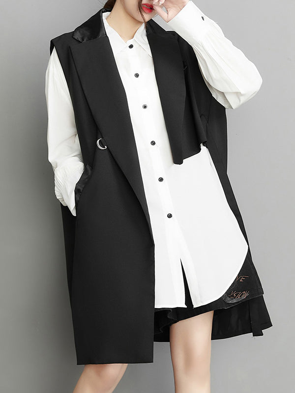 Notch-Collar Asymmetric Pocket Sleeveless Vest