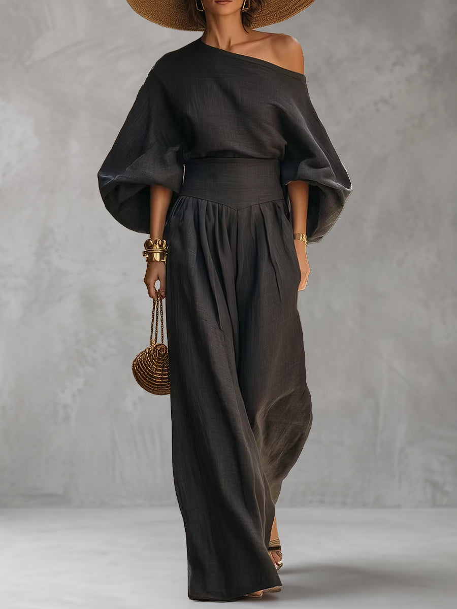 Wide-Leg Pleated Pocket Relaxed Pants