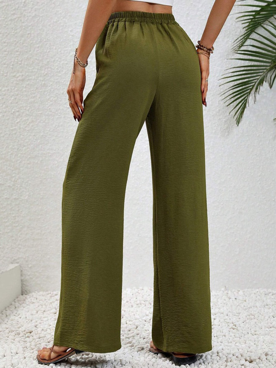 High-Waist Pleated Elastic Relaxed Pants