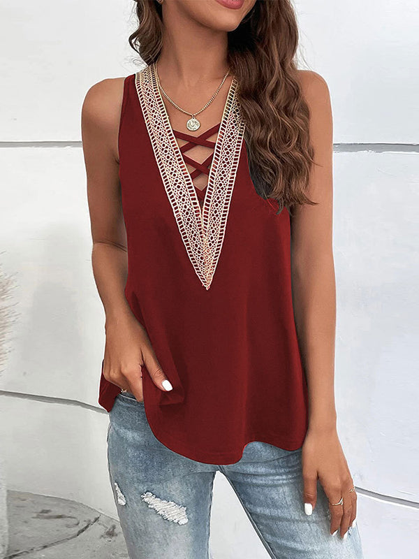V-Neck Sleeveless Cut-Out Relaxed Vest