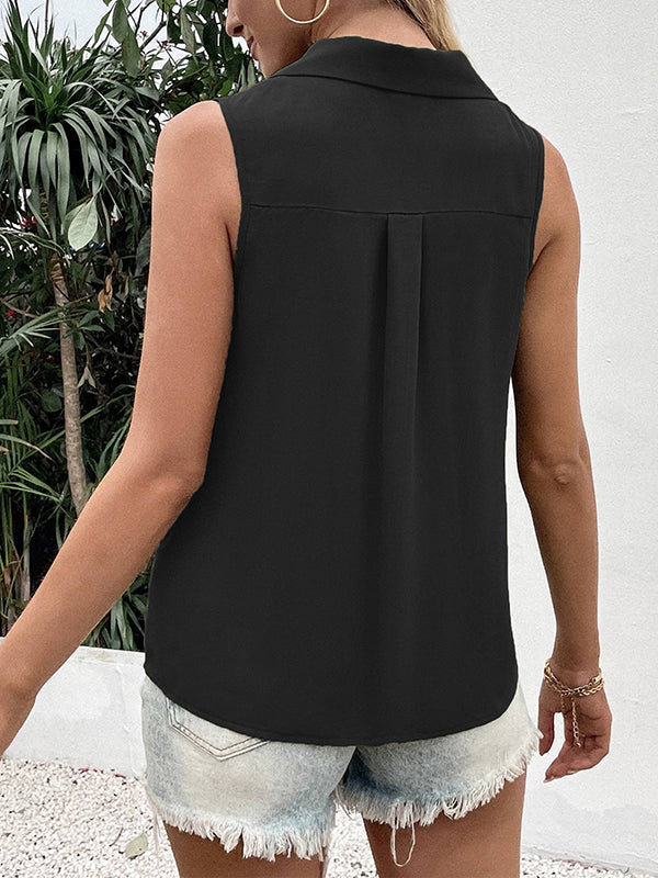 V-Neck Button-Detail Sleeveless Relaxed Vest