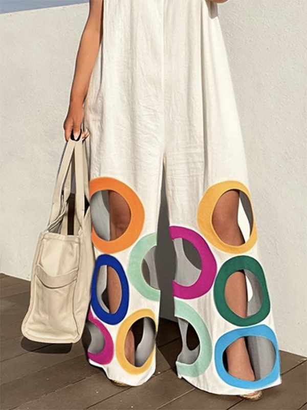 Sleeveless Cut-Out Relaxed Contrast Jumpsuit