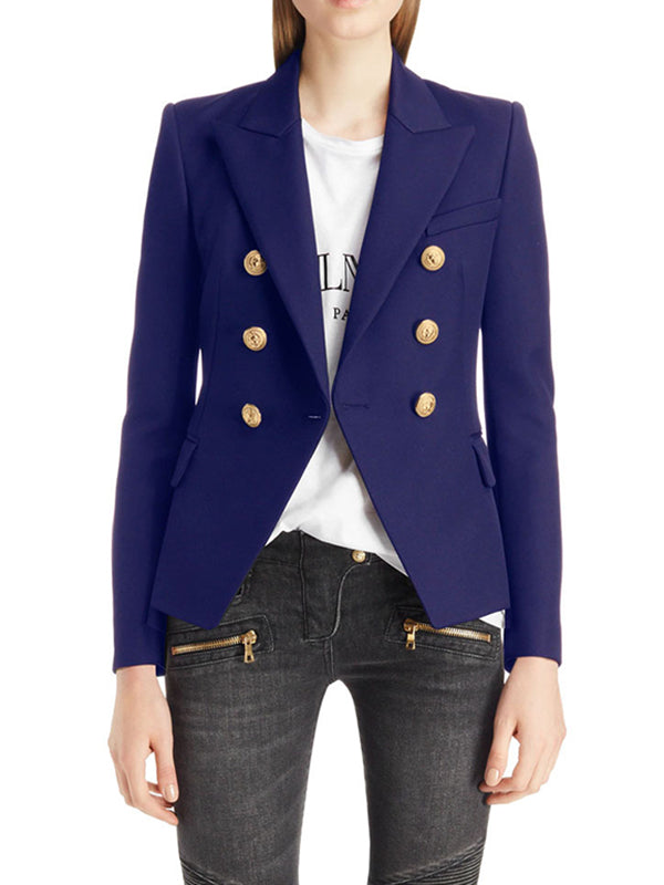 Notch-Collar Button-Detail Long-Sleeve Blazer