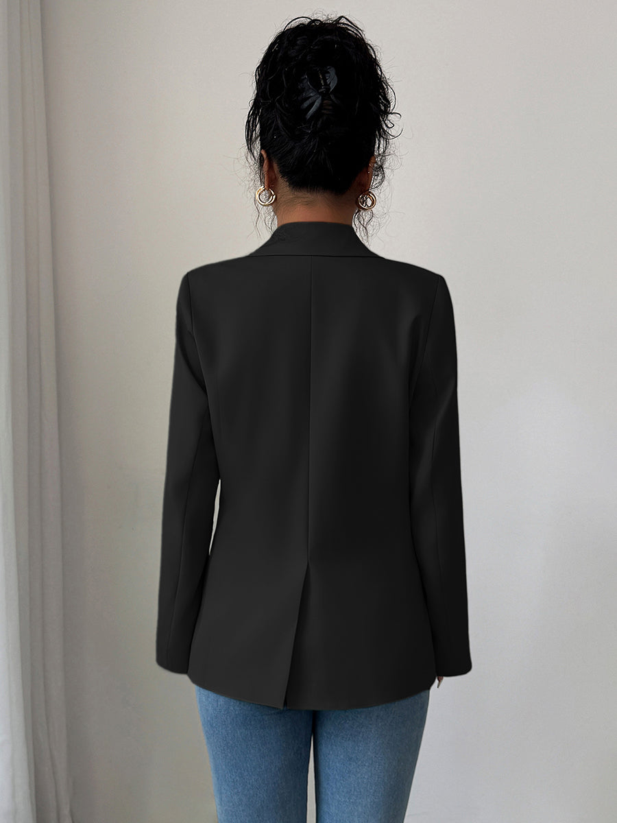 Notch-Collar Button-Detail Pocket Long-Sleeve Blazer