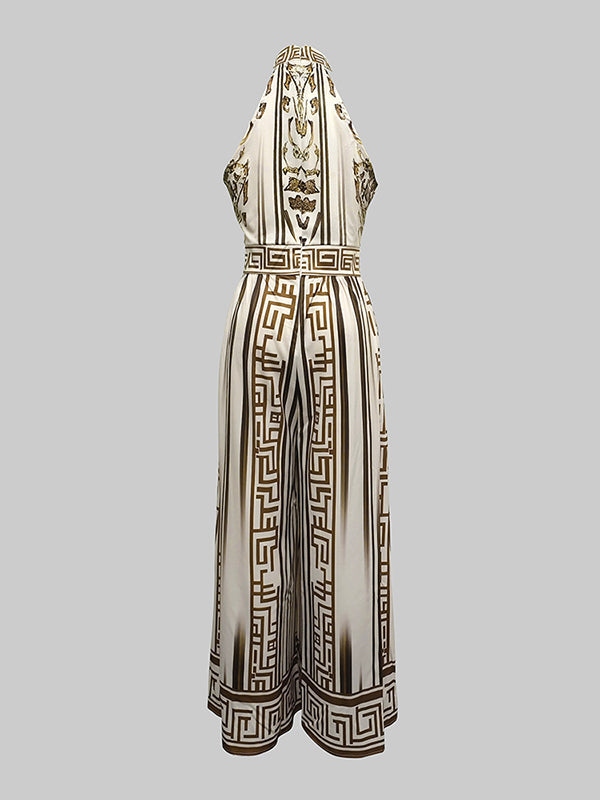 Printed Wide-Leg Halter-Neck Sleeveless Jumpsuit