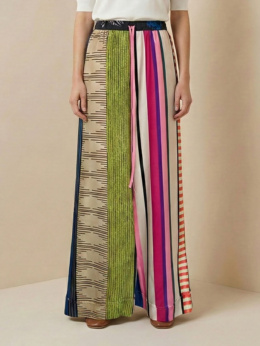 Striped Wide-Leg Drawstring Relaxed Pants