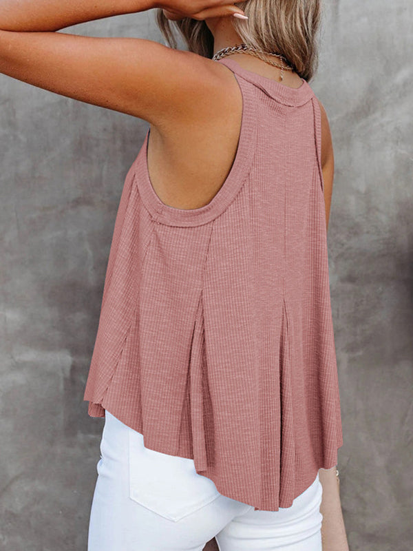 V-Neck Pleated Sleeveless Relaxed Vest