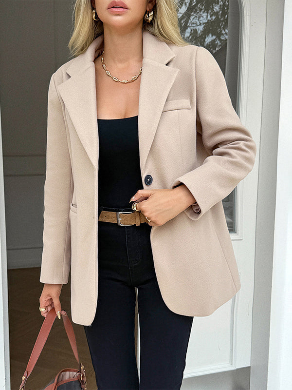 Notch-Collar Button-Detail Pocket Long-Sleeve Jacket