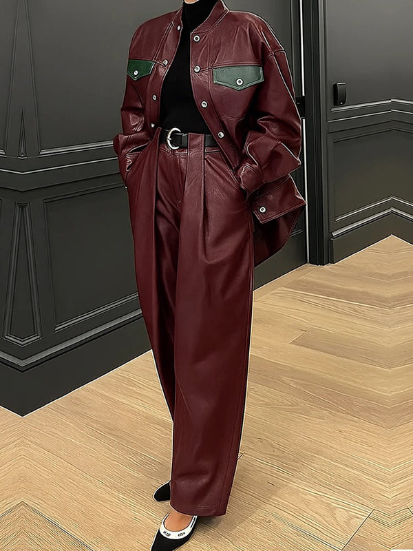 Round-Neck Button-Detail Pocket Long-Sleeve Jacket