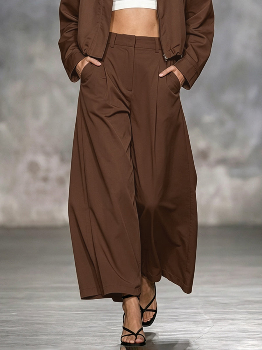 Wide-Leg Cropped Pocket Elastic Pants