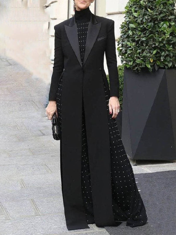 Notch-Collar Side-Split Long-Sleeve Jacket