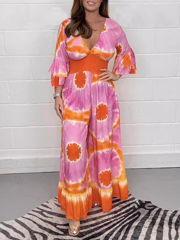 Printed V-Neck Relaxed Jumpsuit