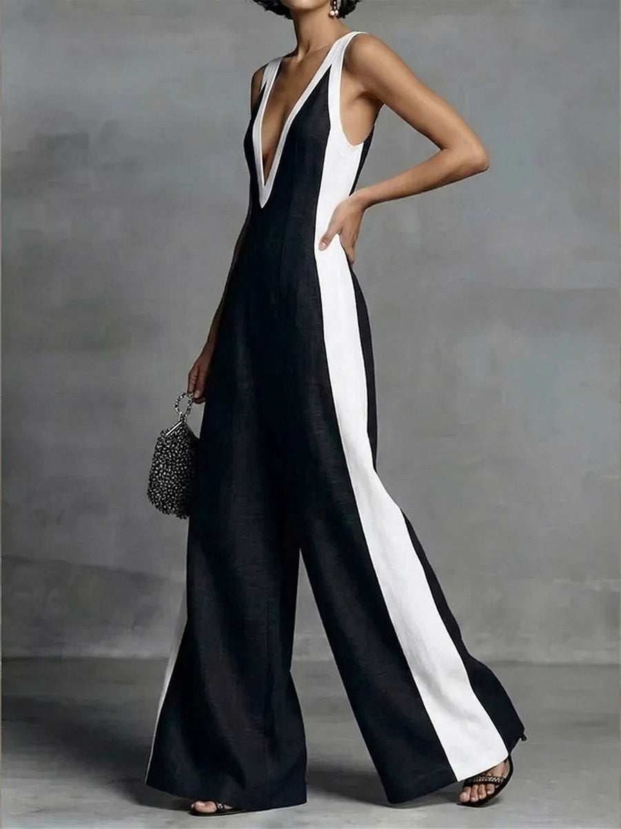 High-Waist V-Neck Pocket Relaxed Jumpsuit