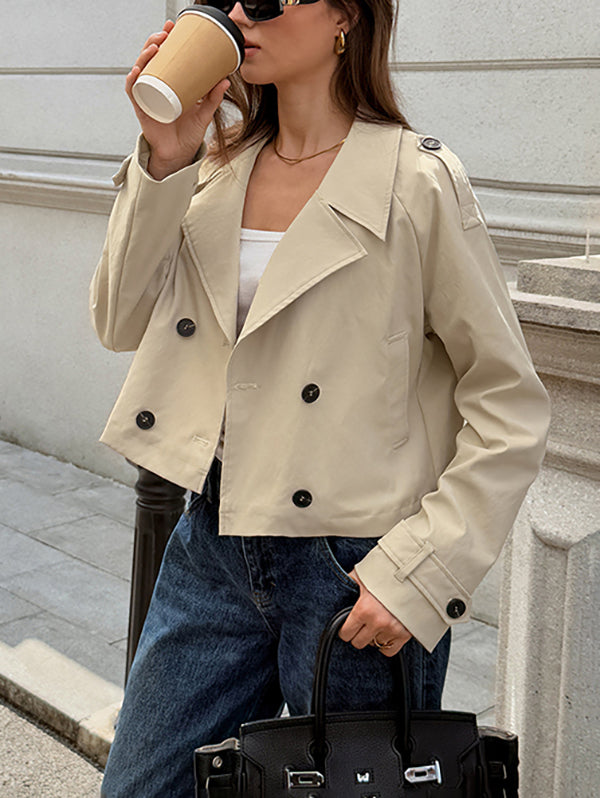 Notch-Collar Button-Detail Long-Sleeve Jacket