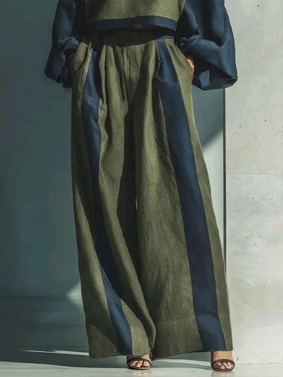 Wide-Leg High-Waist Pocket Elastic Pants