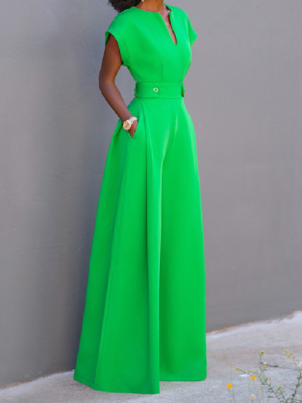 Wide-Leg Cap-Sleeve Jumpsuit