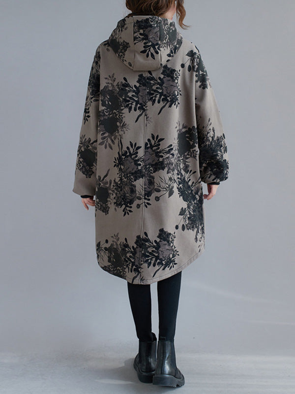 Floral Hooded Long-Sleeve Relaxed Jacket
