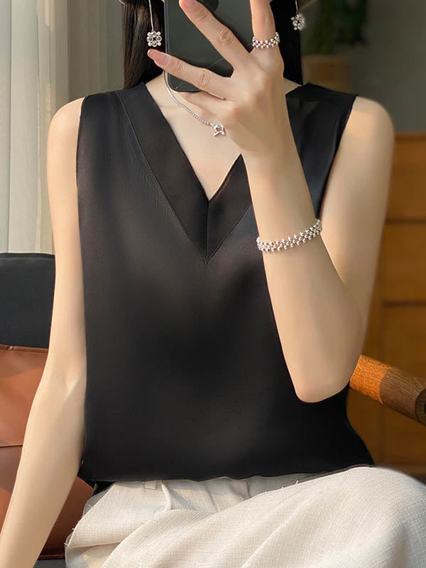 V-Neck Sleeveless Relaxed Vest