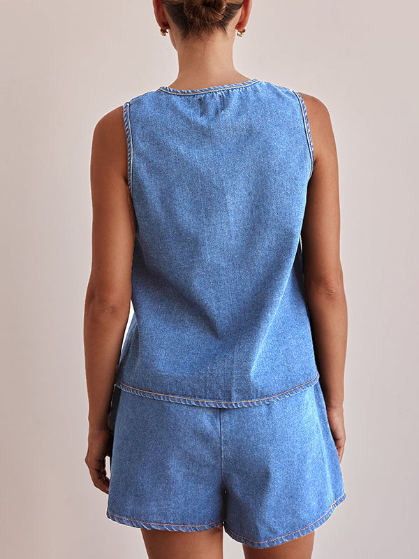 Lace Round-Neck Sleeveless Relaxed Vest