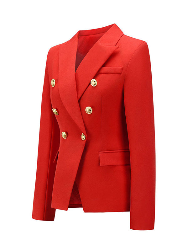 Notch-Collar Button-Detail Long-Sleeve Blazer