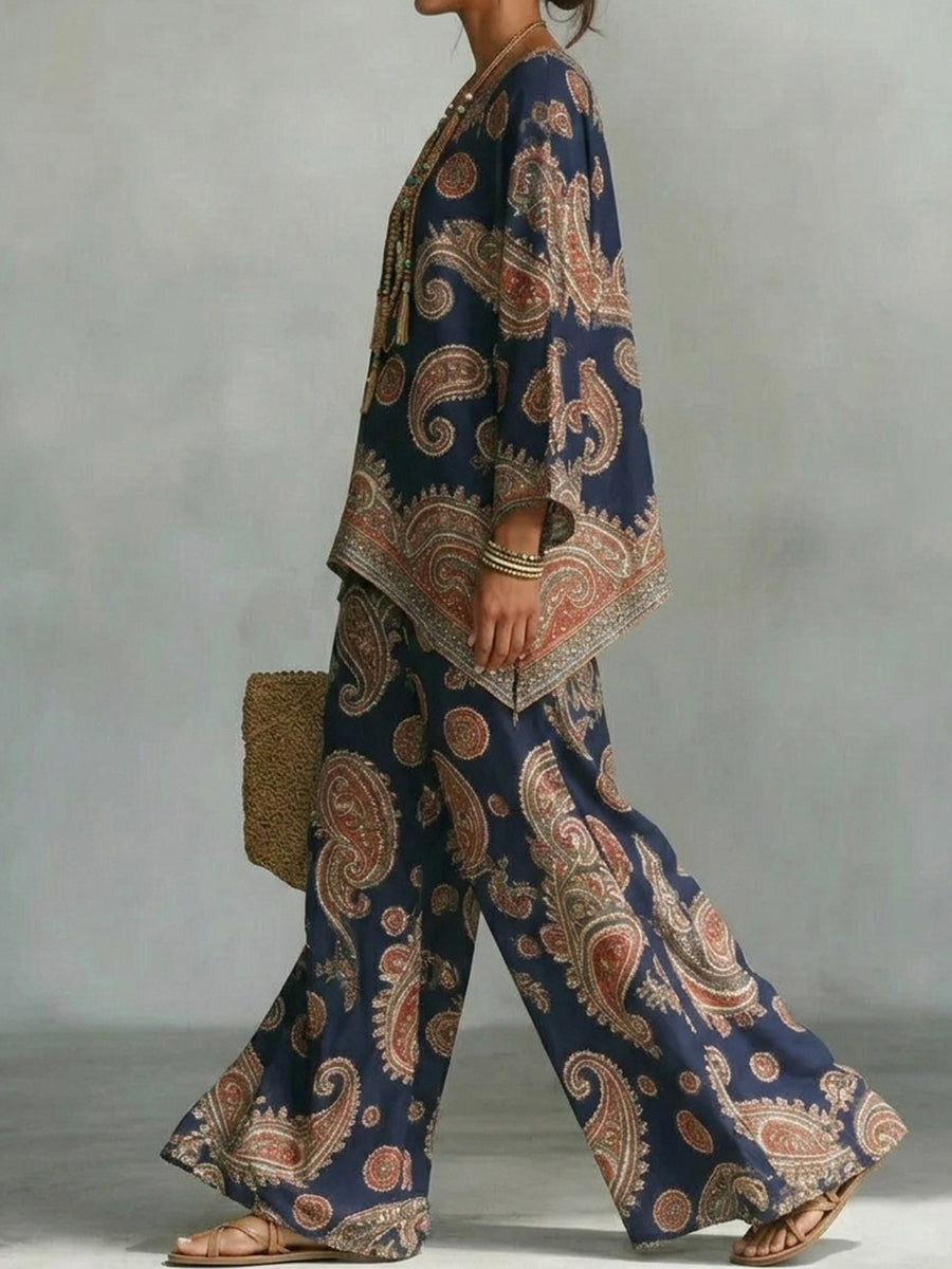 Printed High-Waist Relaxed Contrast Pants