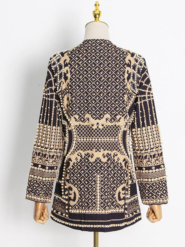 Printed V-Neck Long-Sleeve Relaxed Blazer