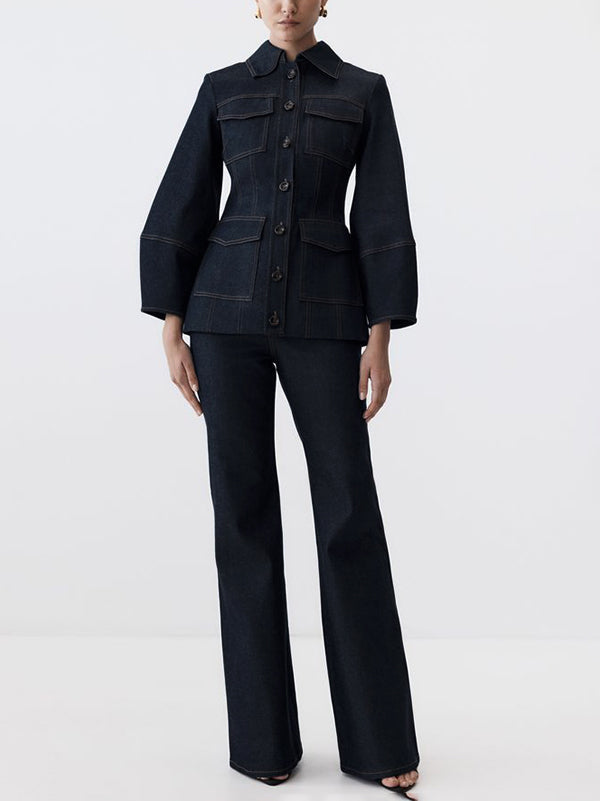Button-Detail Pocket Long-Sleeve Jacket