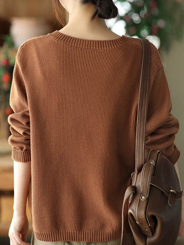 Round-Neck Button-Detail Long-Sleeve Relaxed Cardigan