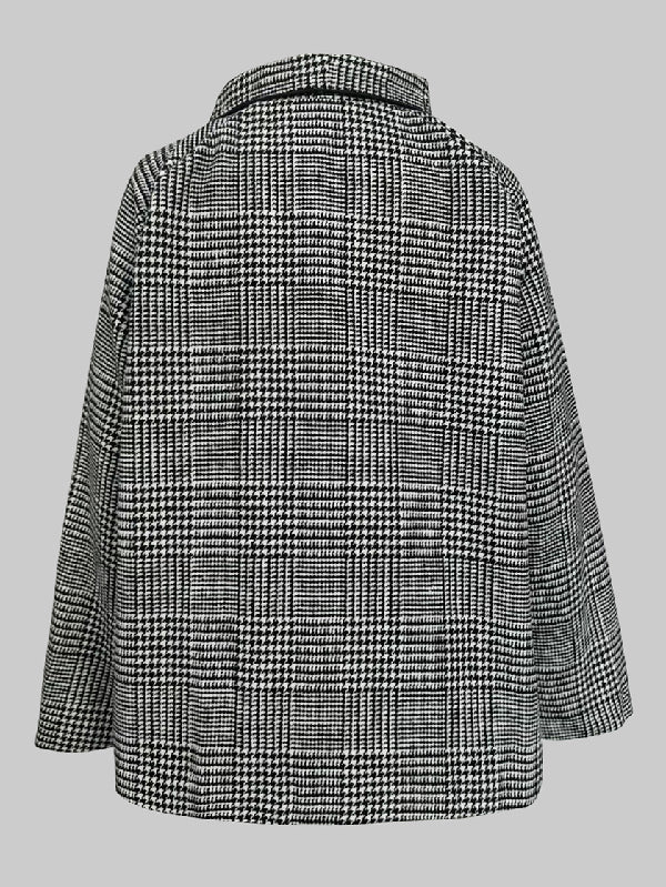 Houndstooth Checked Stand-Collar Asymmetric Jacket