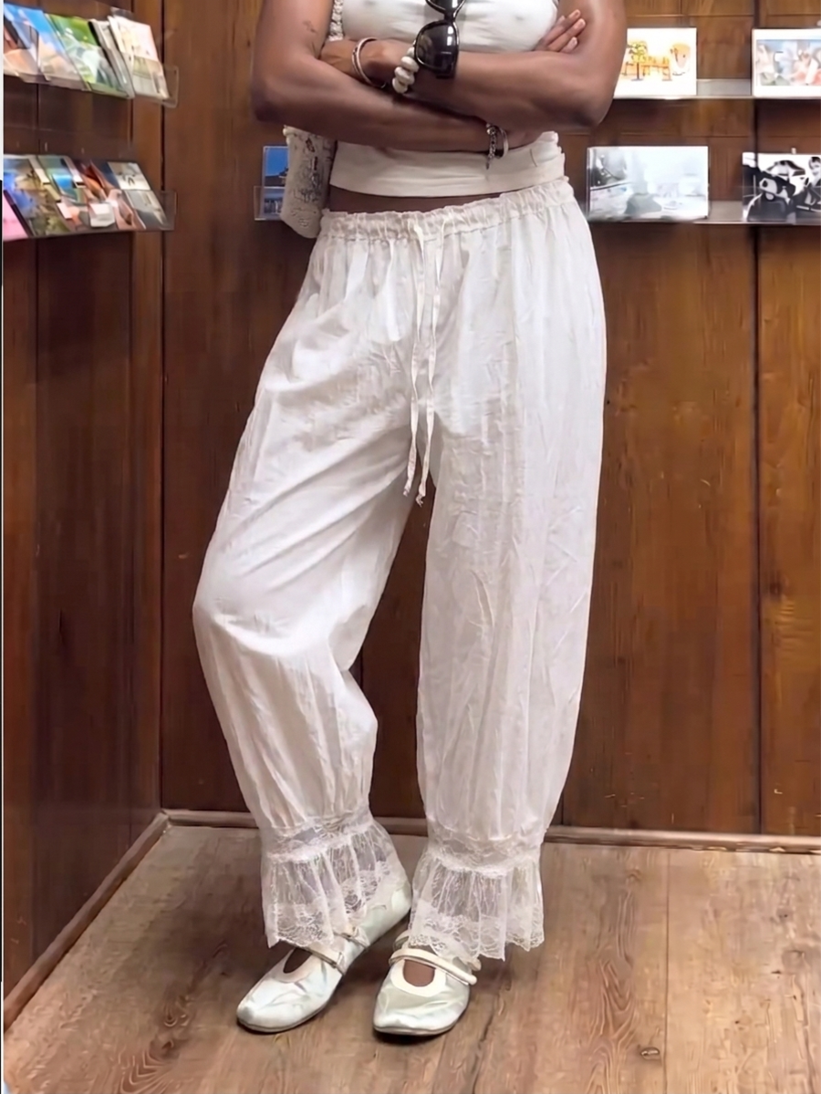 High-Waist Drawstring Pocket Elastic Pants