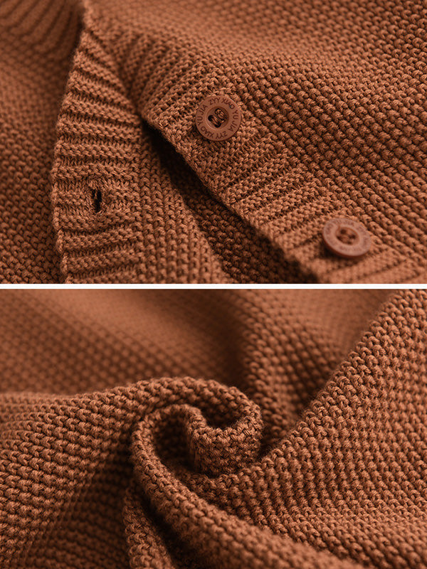 Round-Neck Button-Detail Long-Sleeve Relaxed Cardigan